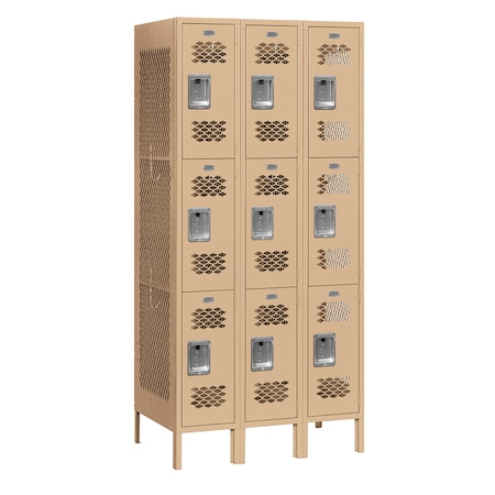 Salsbury Industries Wardrobe Locker, 36" W, 18" D, 78" H, (3) Wide, (9) Openings, Tan 73368TN-U